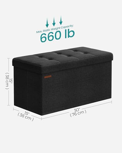30 Inches Folding Storage Ottoman Bench (Ink Black / 15"D x 30"W x 15"H (without Flipping Lid))