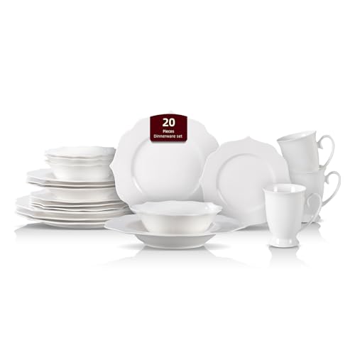 HomeVss New Bone China Dinnerware Set (Lotus / Service for 4 - 20pc Set)