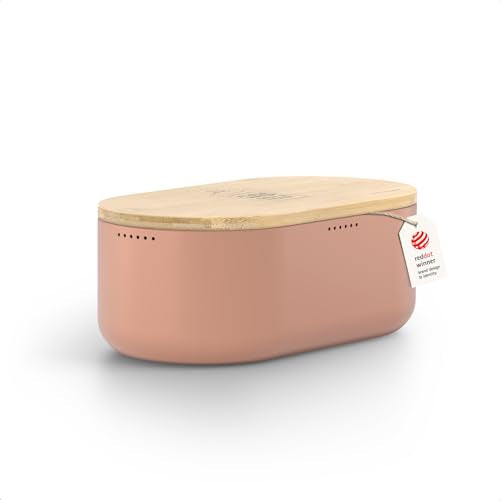Bread Box I Metal Box for long lasting freshness I Bread Bin with bamboo lid usable as cutting board I 13.8x7.7x5.3 In