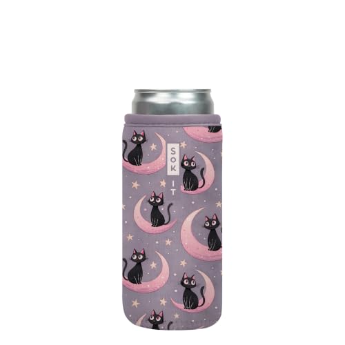 CanSok Sleeve for Beer & Soda Insulated Neoprene Cover (Crescent Kitty / 12oz Slim Can Sleeve)