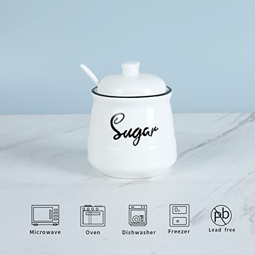 Farmhouse Porcelain Sugar Bowl with Lid and Spoon 12oz