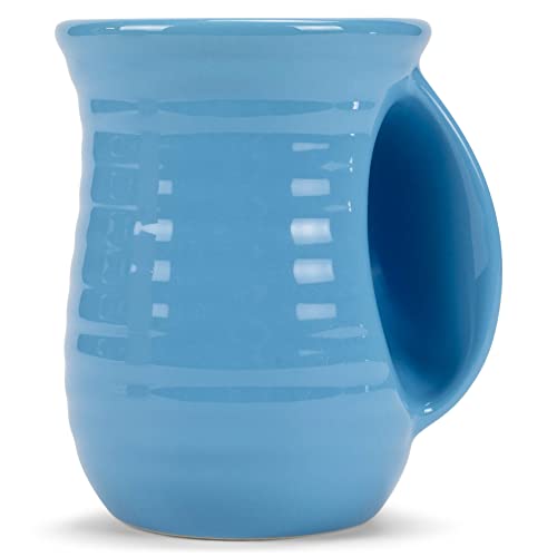 Ribbed 14 ounce Ceramic Stoneware Handwarmer Mugs Set of 4 (4 count / Ice Blue)