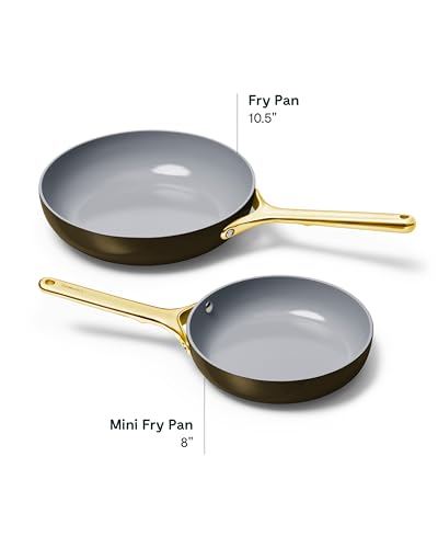 Ceramic Fry Pan Duo with Glass Lids (1x 10.5 IN & 1x 8 IN / Black)