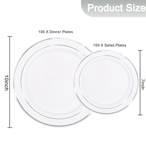 200 Pcs Silver Plastic Plates (Silver / 200 Pcs)