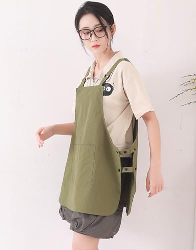 Waterproof Reversible Adjustable Bib Apron with 3 (3 Pockets Green)