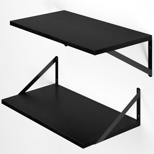 20W x 12D Deep Floating Shelves Set of 2 Black (Black With Black Metal Bracket / 20Wx12Dx5.8H)
