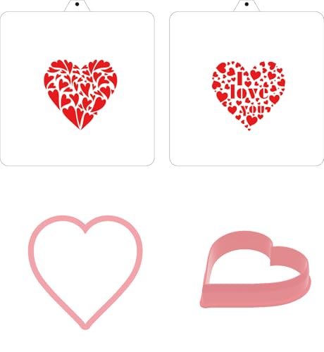 Cookie Cutter and Stencil Bundle Royal Icing Cookies Stencils Paint Your Own Biscuit Bakery Starter Kits Royal Icing Fondant Cutters Birthday Wedding Holiday Cookies Painting Coloring Pages Comb (Heart)