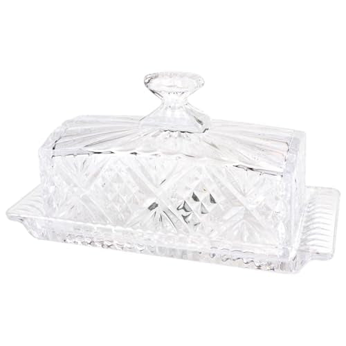 Glass Butter Dish with Lid Handle Butter Keeper Dessert Tray Cake Plate Crystal Covered Butter Dish for Home Kichen Candy