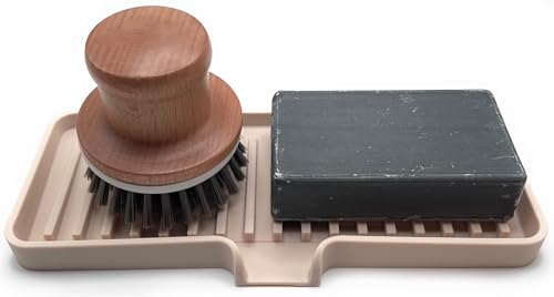 Silicone Soap Dish Tray and Sponge Holder with Drain Chute (Sand Dollar / (MD) 9"x3.5")
