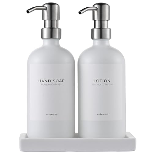 Bathroom Soap Dispenser Set (White Bottles Silver Pumps)