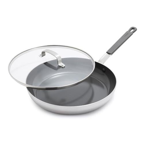 x Bobby Flay Stainless Steel 12” Frying Pan Skillet & Glass Lid (12" Frying Pan with Lid / Stainless Steel)