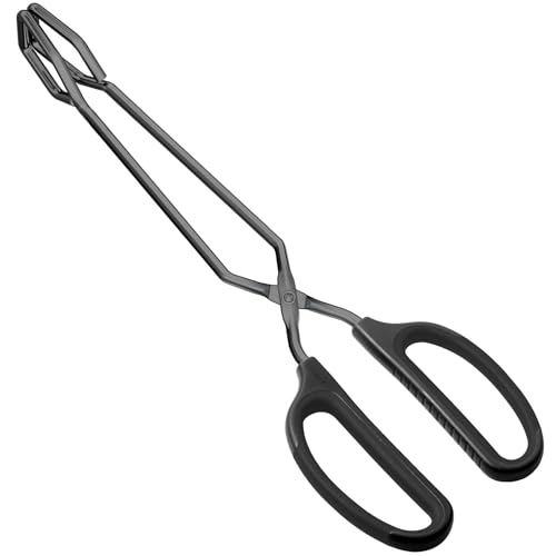 12" Stainless Steel Scissor Tongs with Comfort (12-Inch / Black)