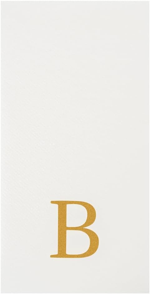 Luxenap 15.8 X 7.9 Inch Linen-Feel Guest Towels, 50 Lettered Hand Towels - Gold Letter 'B', Sans Serif Font, White Paper Dinner Napkins, airlaid, For Restrooms And Tables - Restaurantware
