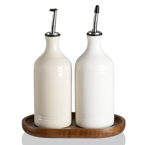 Sweejar Ceramic Olive Oil Dispenser Bottle Set (15.5 oz, Set of 2 / BeigeFogblue)