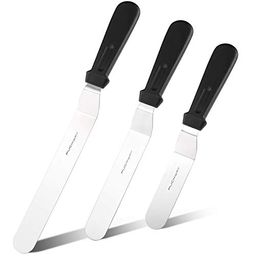 Offset Frosting Cake Knife set of 3 Black 6 8 & 10 Inch Angled Icing Spatula for Decorating (3 Count)