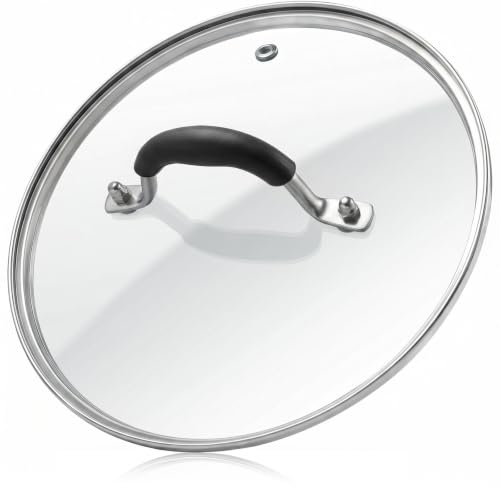 12" Glass Lid with Stainless Steel Handle (12 in (11.69in-12.28in) / Silvery Black Handle)