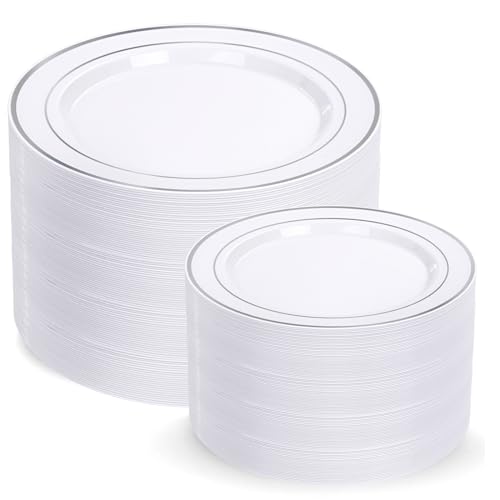 200 Pcs Silver Plastic Plates (Silver / 200 Pcs)