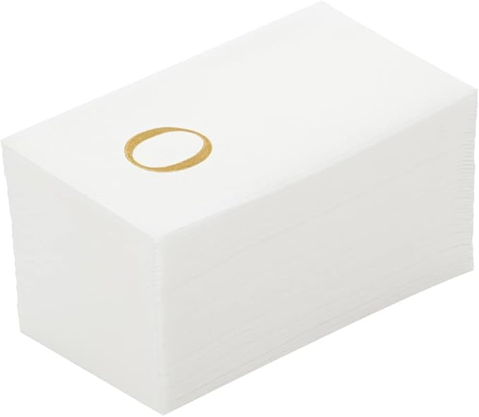 Luxenap 15.8 X 7.9 Inch Linen-Feel Guest Towels, 2000 Lettered Hand Towels - Gold Letter 'O', Sans Serif Font, White Paper Dinner Napkins, airlaid, For Restrooms And Tables