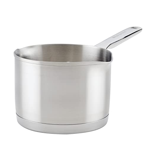 3 Ply Base Stainless Steel Sauce Pan with Pour Spouts (Brushed Stainless Steel / 1.5 Quarts)