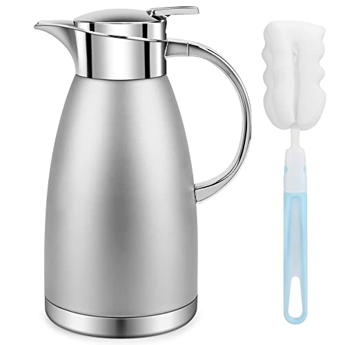 61oz Coffee Carafe Airpot Insulated Coffee Urn Stainless Steel Vacuum Thermal Pot Flask Dispenser for Coffee (Silver)