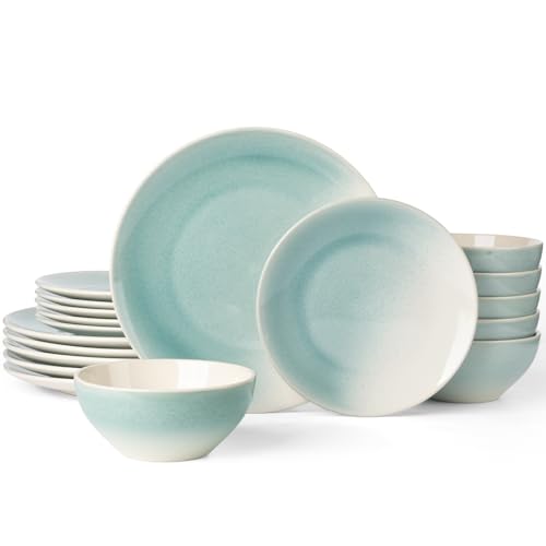 Ceramic Plates and Bowls Sets (Aqua Green / Service for 6)