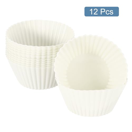 12Pcs Silicone Cupcake Liners (White / 2.8")