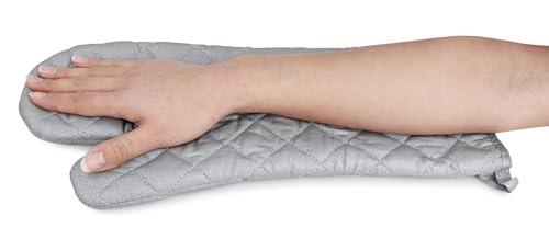 17 Inch Extra Long Heat Resistant Oven Gloves New Cotton Oven Mitts Kitchen Gloves High Temperature Cooking Tool BBQ Gloves (Silver / 17 Inch)