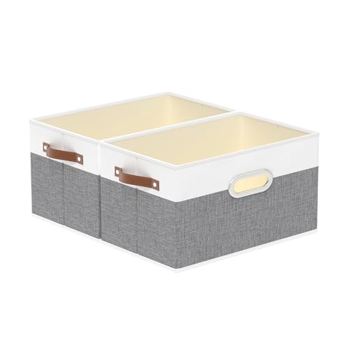 Fabric Storage Baskets (12.99x9.05x7.87in/2-Pack / White/Grey)
