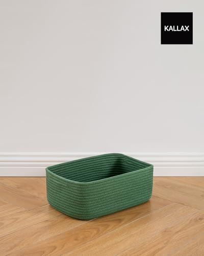 Small Woven Storage Basket for Organizing (Green / 13.5"L x 9.5"W x 5"H)
