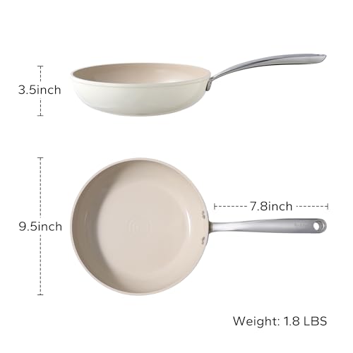 Ceramic Frying Pan Nonstick Omelette Pan 9.5 Inch Non Toxic Skillet (Beige / 9.5 Inch)