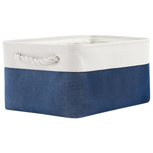 Storage Bins for Shelves (White & Blue / Medium -13.8Lx9.8Wx6.7H)