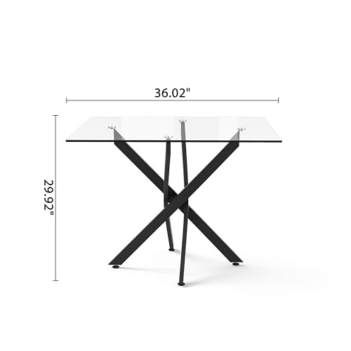 36” Square Glass Dining Table for 4 (Black Square Table / 1 Piece)