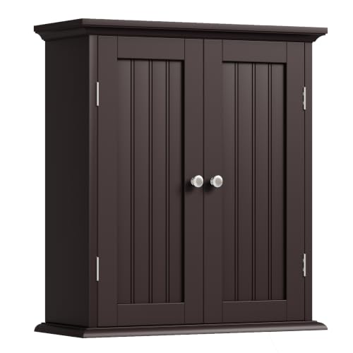 Bathroom Wall Cabinet with 2 Doors (Espresso / 8.8"D x 21.1"W x 24"H)