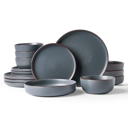 Mercury 16 Piece Dinnerware Set with Pasta Bowls (Charcoal / Service for 4 (Include Pasta Bowls))