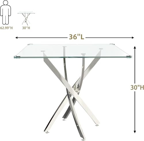 Square Glass Dining Table for 4 (Silver Square Table / 1 Piece)
