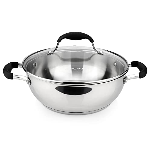9 Inch 18 10 Stainless Steel Everyday Pan with Glass Lid (4.8 Quarts)