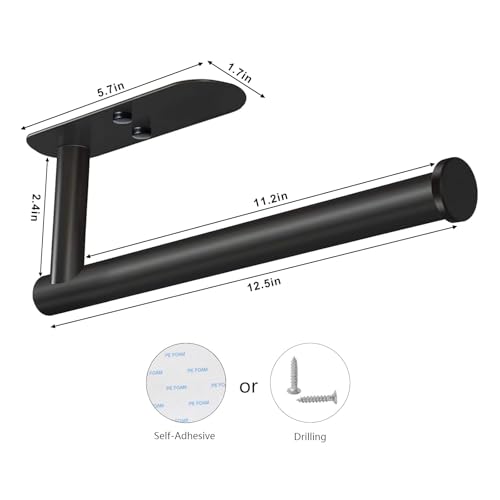 Adhesive Paper Towel Holder Under Cabinet Wall Mount for Kitchen Paper Towel (Black / 1 Pack)