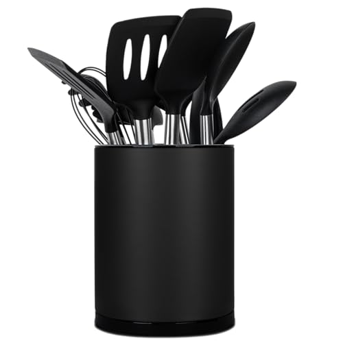 Kitchen Utensil Holder for Countertop 360° Rotating Utensil Caddy Extra Large Utensil Crock Cooking Utensil Holder for Kitchen Counter (Black)