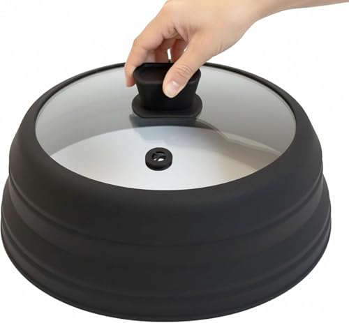 11.8 Inch Silicone & Glass Microwave Splatter Cover (Black / 11.8Inch)