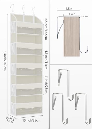 1 Pack Over The Door Storage Organizer with 5 Large Pockets (1 Pack / Beige)