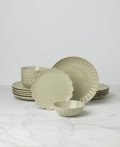 French Perle Scallop Matcha Stoneware 18 (18-Piece Dinnerware Set / Matcha)
