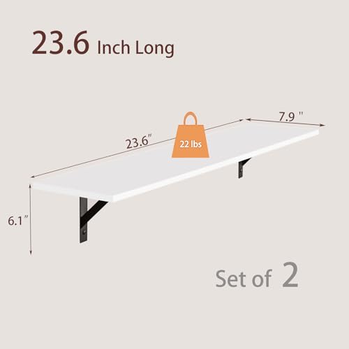 Wall Shelves 23.6" Long Floating Shelves with Metal Brackets (White / 23.6 Inch)