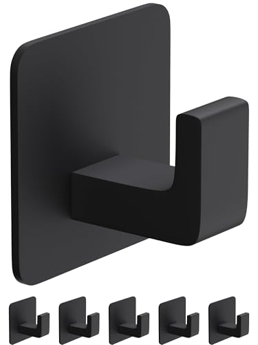 Square Self Adhesive Towel Hooks (Black / 6 Pack)