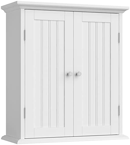 Bathroom Wall Cabinet with 2 Doors (White / 8.8"D x 21.1"W x 24"H)