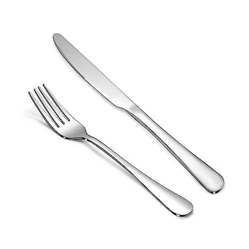 24 Pcs Silverware Set with 12 Dinner Knives and 12 Dinner Forks (9.1''12Knives+8.3''12Forks)