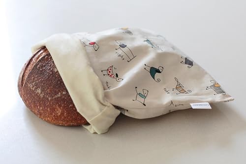 2 XL Beeswax Bread Bags for Homemade Bread (Cream with Dog Print)