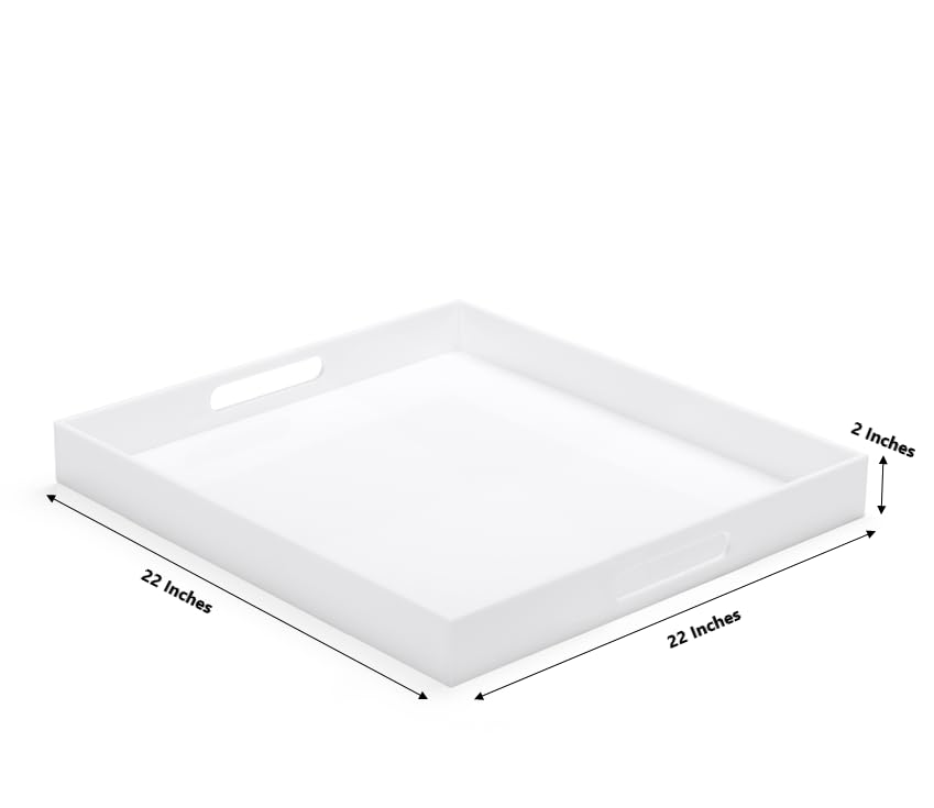 White Modern Acrylic Ottoman Tray with Cutout Handles 22x22 Inch Over