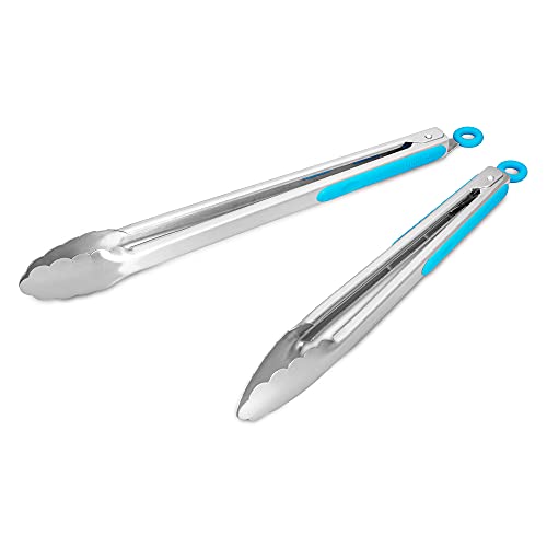 304 Stainless Steel Kitchen Cooking Tongs (12" & 14" / Blue)
