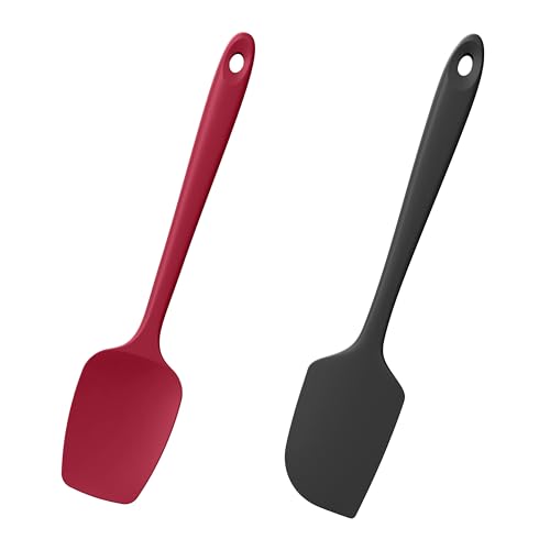 600°F Heat Resistant Silicone Spatula Spoonula (Flat & Spoon Spatulas / Black+Red)