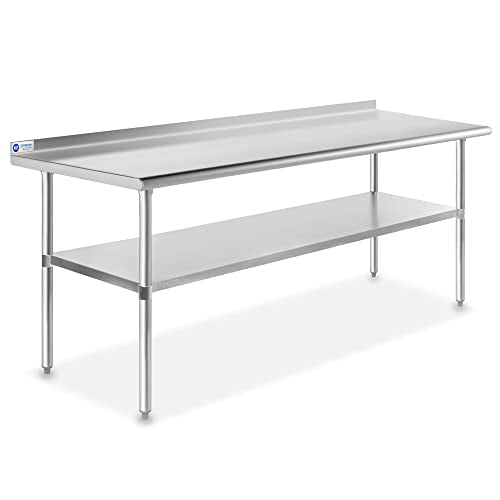 Stainless Steel Kitchen Prep Table 72 x 30 Inches with Backsplash & Under Shelf (72 in Long x 30 in Deep)